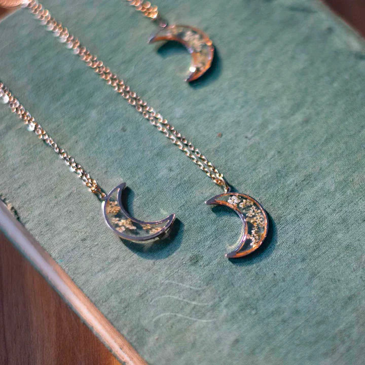 Floral resin Selene- Crescent Moon Necklace