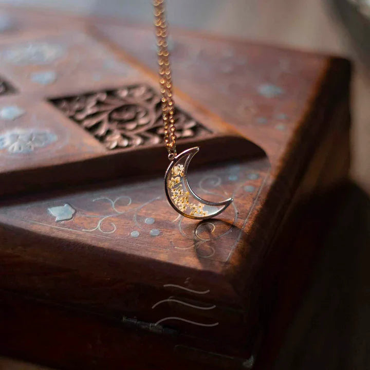 Floral resin Selene- Crescent Moon Necklace