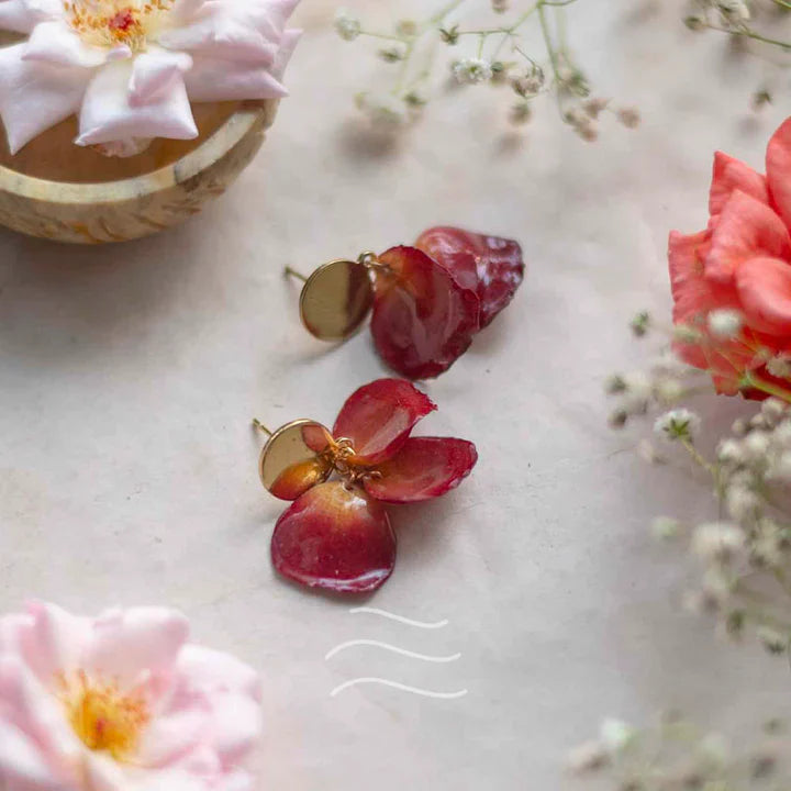 Floral resin  Amor Rose Petal Earrings