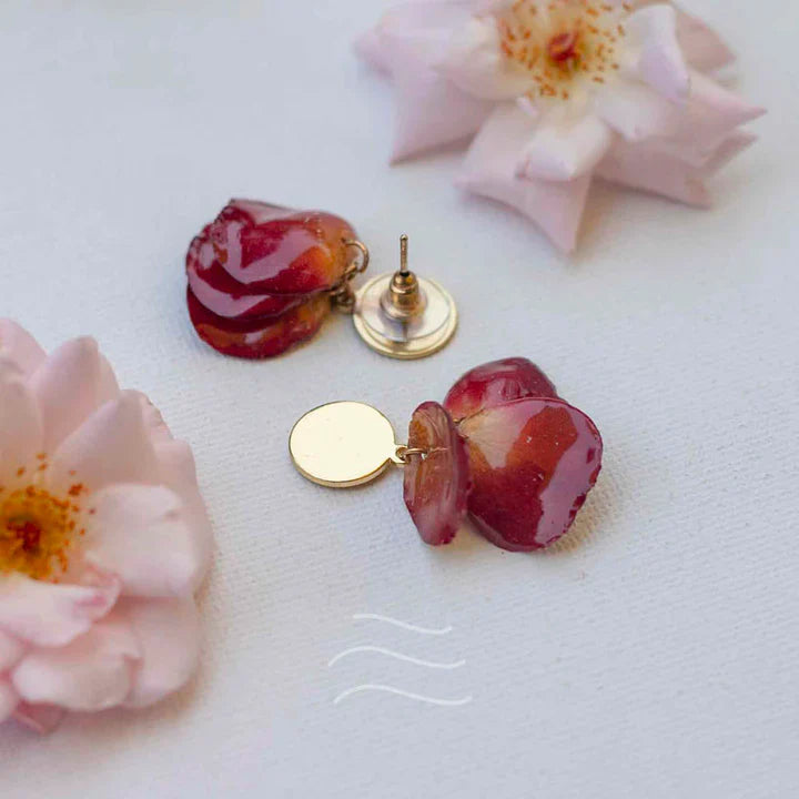 Floral resin  Amor Rose Petal Earrings