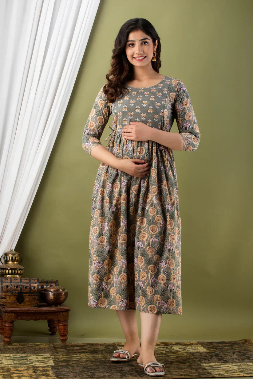 Grey circle Cotton maternity and feeding kurti