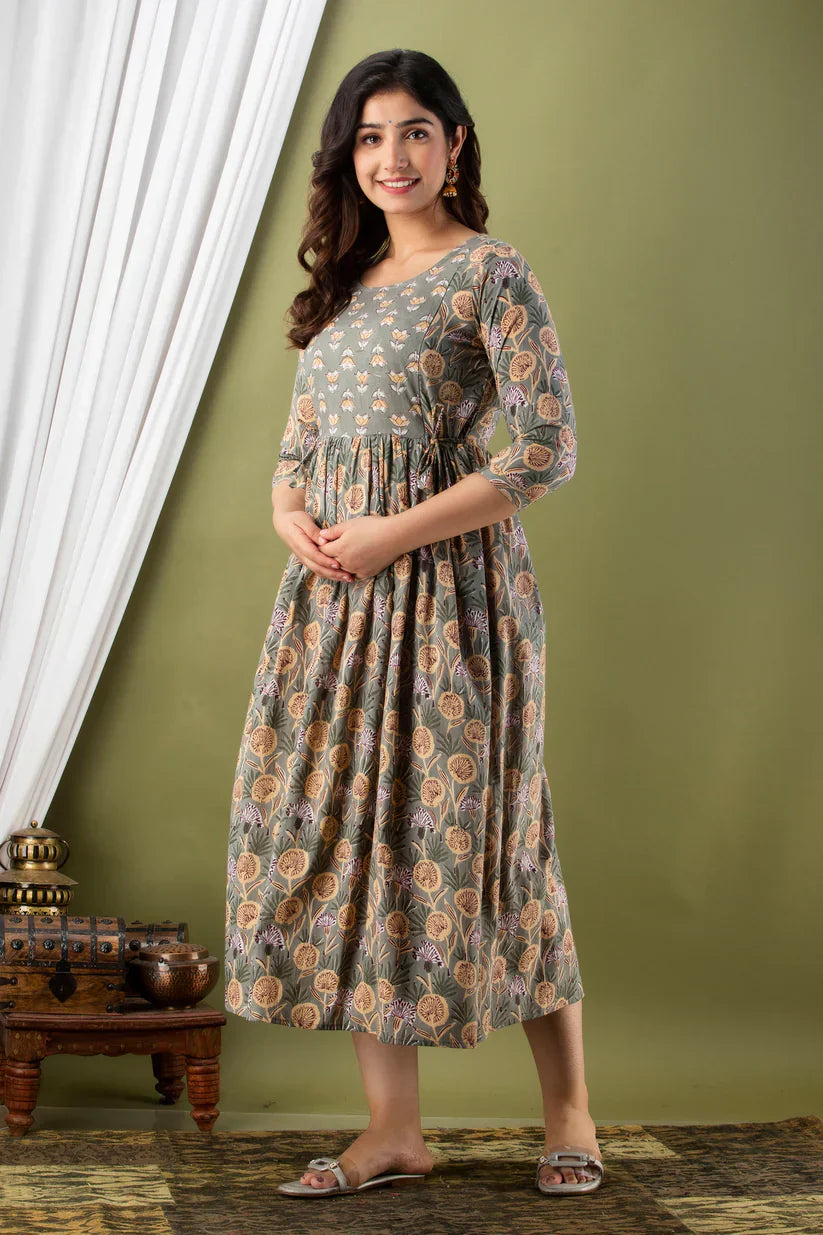 Grey circle Cotton maternity and feeding kurti