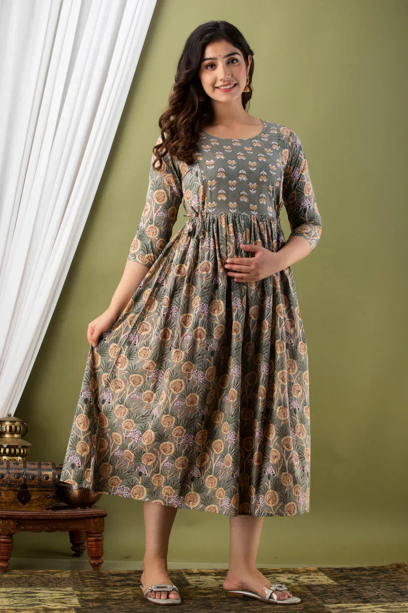 Grey circle Cotton maternity and feeding kurti