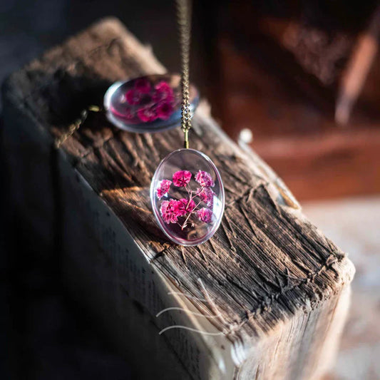 Floral resin Crimson Pink Beauty Necklace