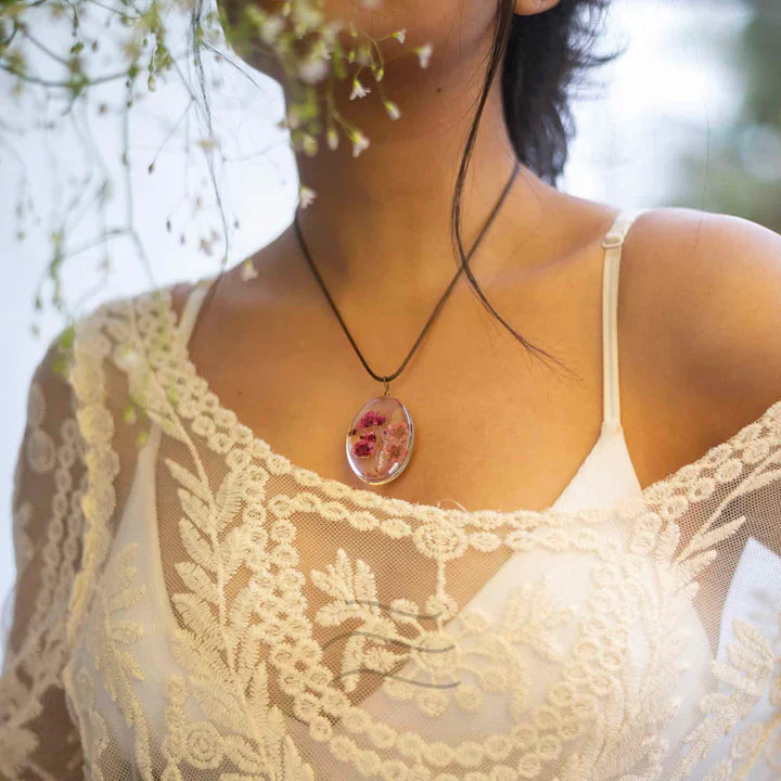 Floral resin Crimson Pink Beauty Necklace