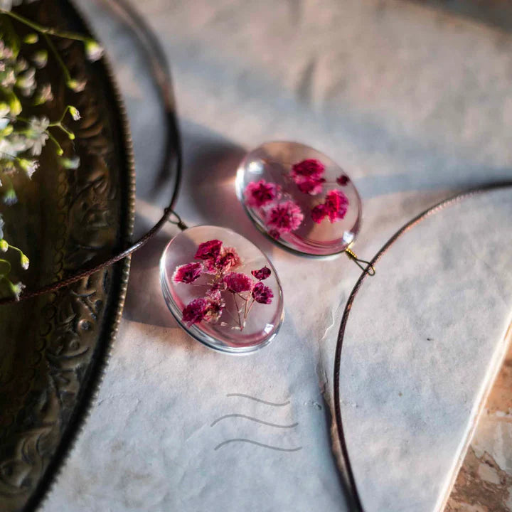 Floral resin Crimson Pink Beauty Necklace