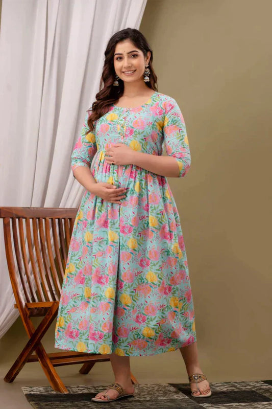 MOMKINS Cotton Maternity Cum Feeding Dress (Multi)(LUX006)