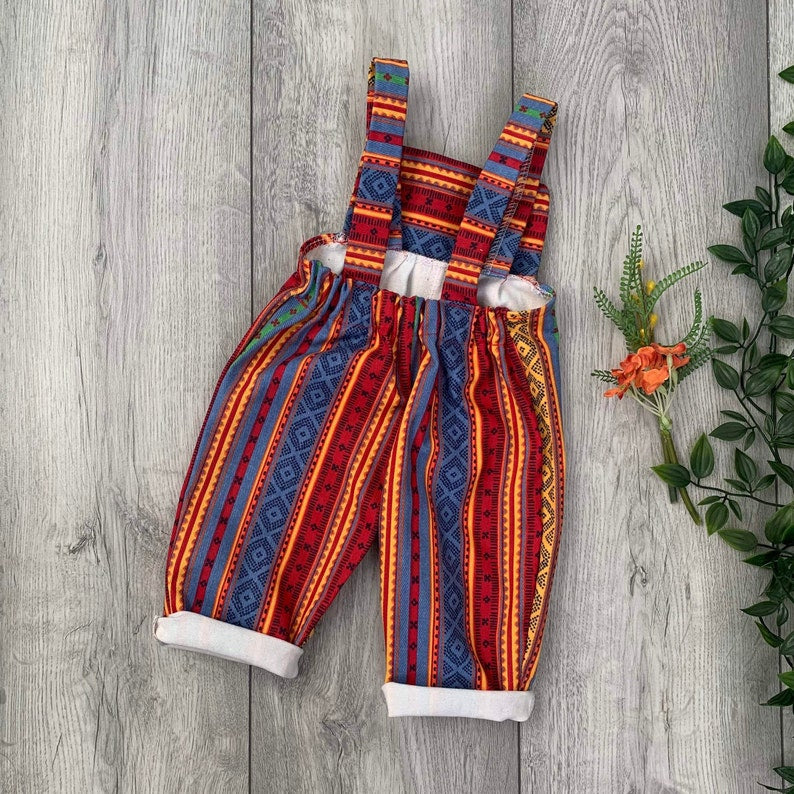 Multi-colour Boho Aztec Baby Romper, Cute Preppy Vintage Cotton Fabric, Unisex Neutral Baby Clothes, Denim Baby Overalls,