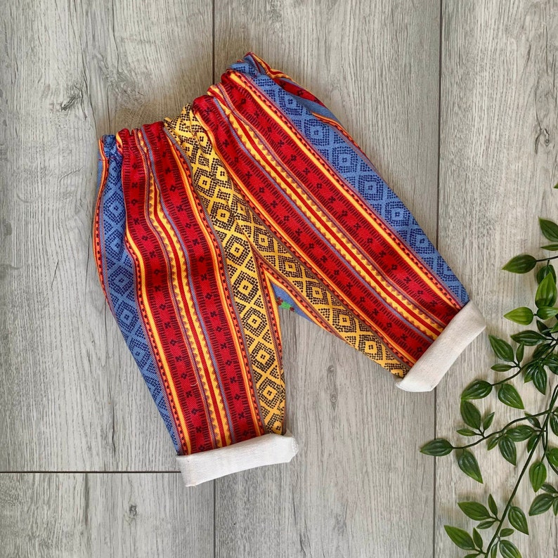 Multi-colour Boho Aztec Baby Romper, Cute Preppy Vintage Cotton Fabric, Unisex Neutral Baby Clothes, Denim Baby Overalls,