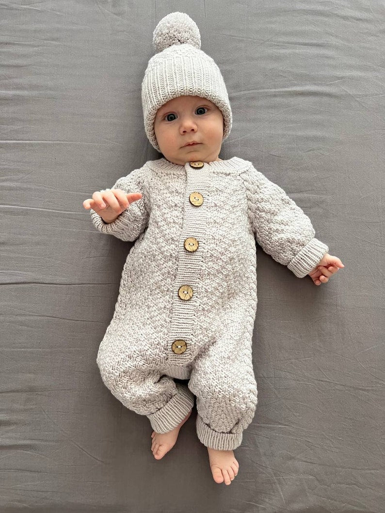 Knitting patterns set 2 in 1, knitting pattern baby romper, baby hat, knitting for newborn, herringbone jumpsuit pattern