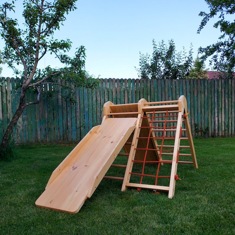 It All Begins Here - Climb! Natural Double Climber with Slide and Blackboard