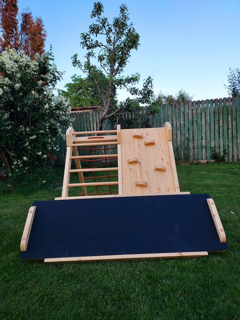 It All Begins Here - Climb! Natural Double Climber with Slide and Blackboard