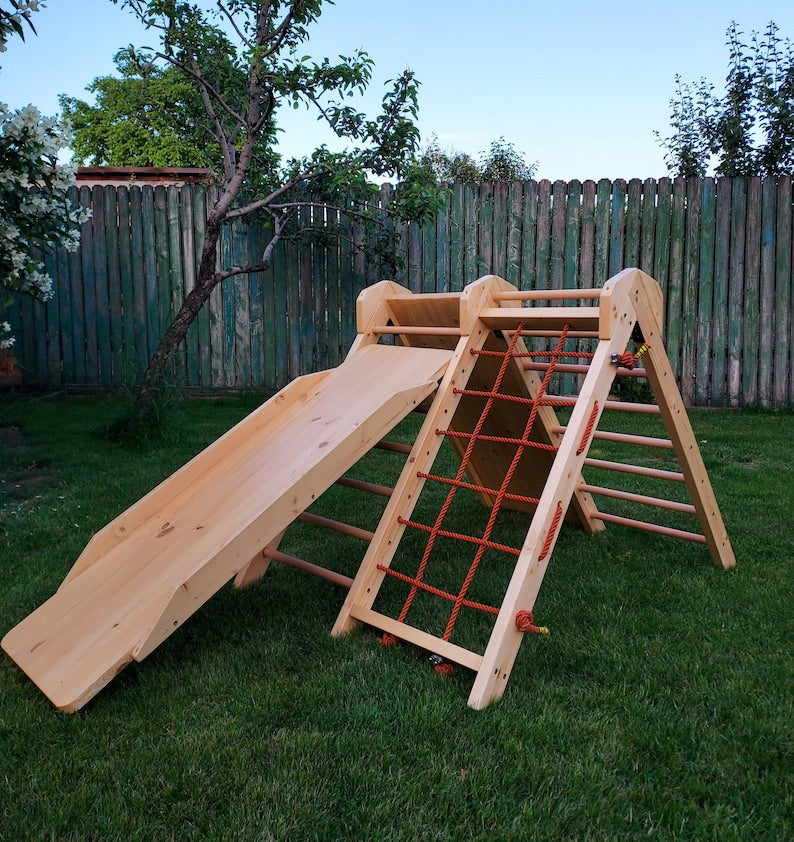 It All Begins Here - Climb! Natural Double Climber with Slide and Blackboard