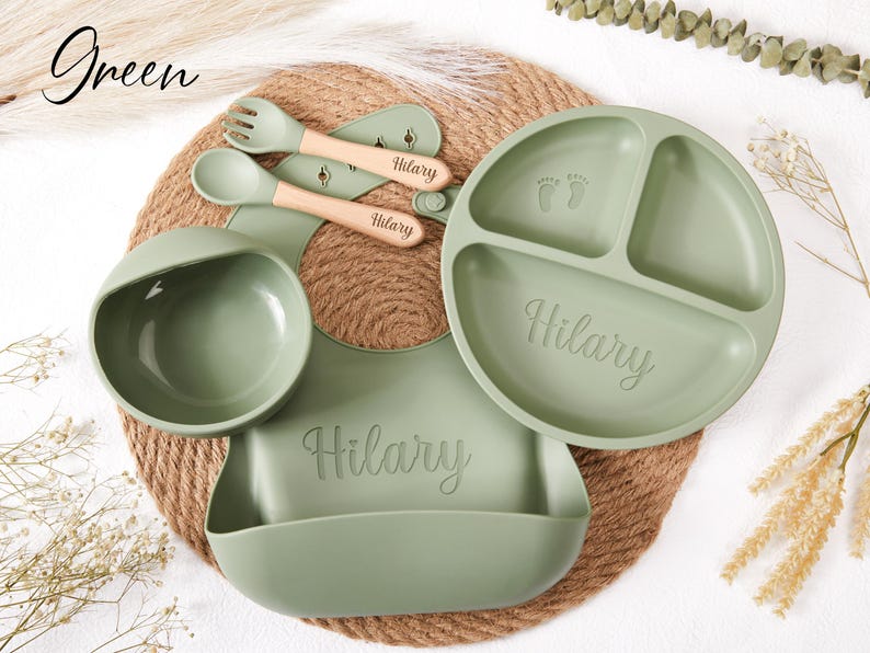 Personalized Silicone Weaning Set,Cartoon Weaning Set for Toddler Baby Kids,Feeding Set with Name,Eco-Friendly,Baby Plate,Baby Shower Gift