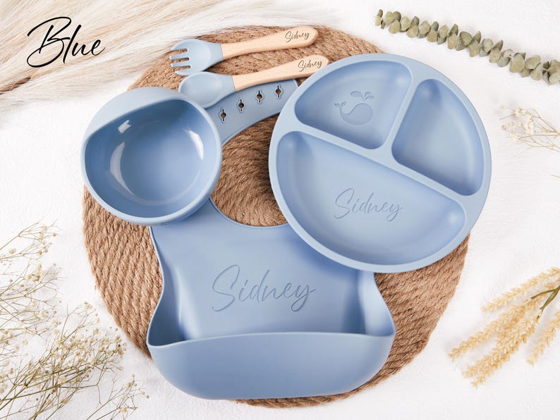 Personalized Silicone Weaning Set,Cartoon Weaning Set for Toddler Baby Kids,Feeding Set with Name,Eco-Friendly,Baby Plate,Baby Shower Gift