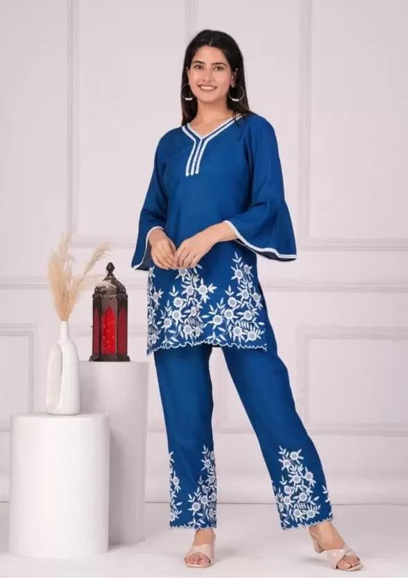 MOMKINS COTTON TOP AND BOTTOM CO ORD SET (BLUE)