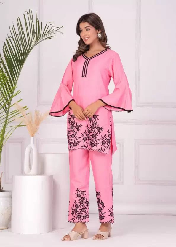 MOMKINS COTTON TOP AND BOTTOM CO ORD SET (PEACH)