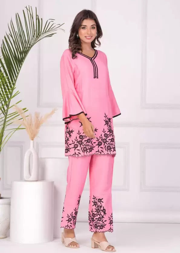 MOMKINS COTTON TOP AND BOTTOM CO ORD SET (PEACH)