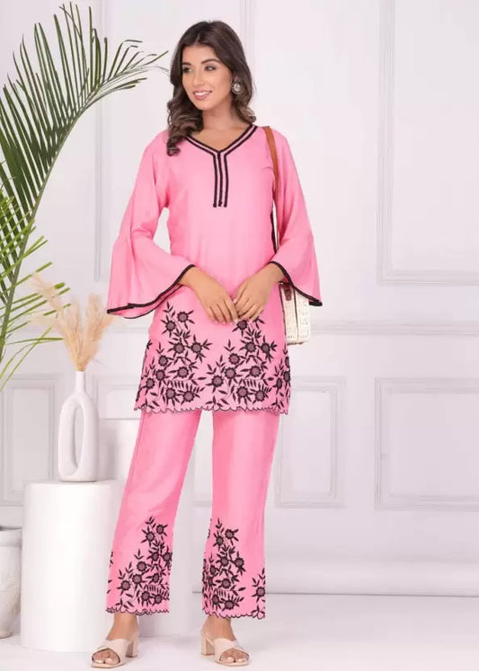 MOMKINS COTTON TOP AND BOTTOM CO ORD SET (PEACH)