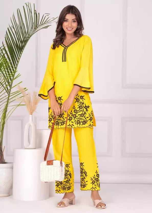 MOMKINS COTTON TOP AND BOTTOM CO ORD SET (YELLOW)