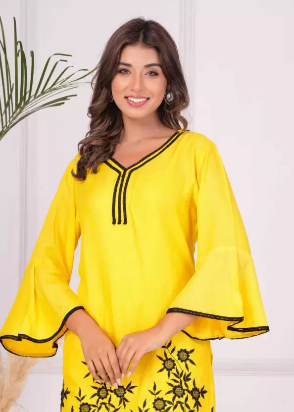 MOMKINS COTTON TOP AND BOTTOM CO ORD SET (YELLOW)